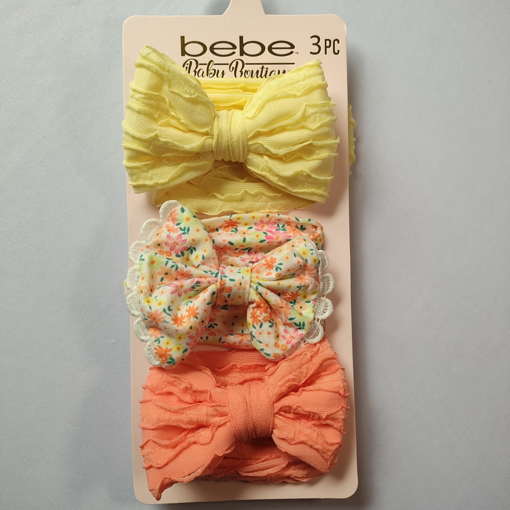Bebe Infant Hair Bow Headband Set - Yellow, Floral, and Orange